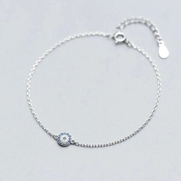 Silver Evil Eye Blue Zircon Crystal Bracelet - Picture 1 of 7